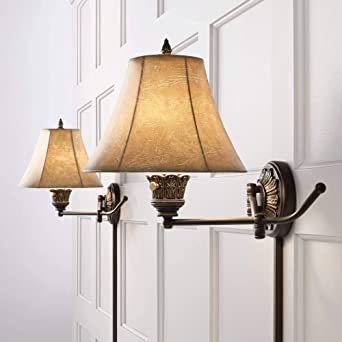 Rosslyn Rustic Swing Arm Wall Lamps Set of 2 French Country Bronze .