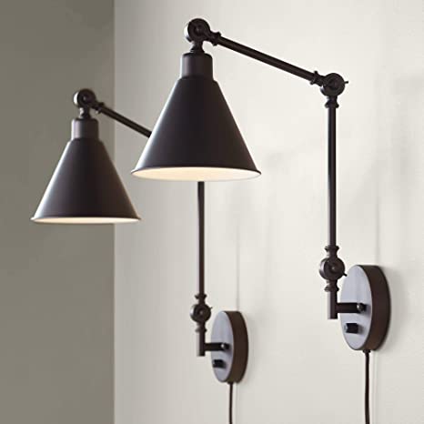Wray Modern Industrial Up Down Swing Arm Wall Lights Set of 2 .