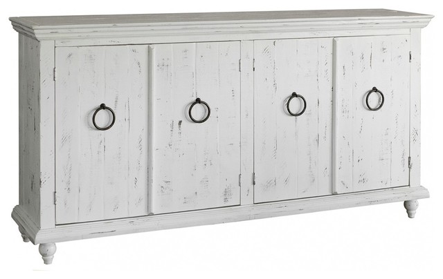 Macao Rustic Modern Solid Wood 4-Door Sideboard, White - Farmhouse .