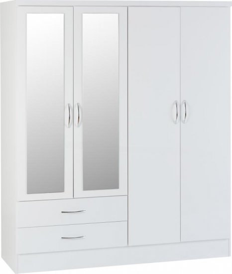 Nevada 4 Door 2 Drawer Mirrored Wardrobe - White Glo