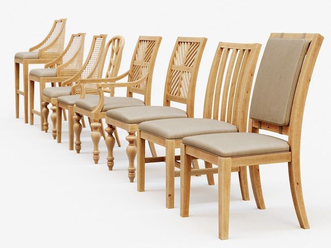 3D model Classic Wooden Chairs Set | CGTrad