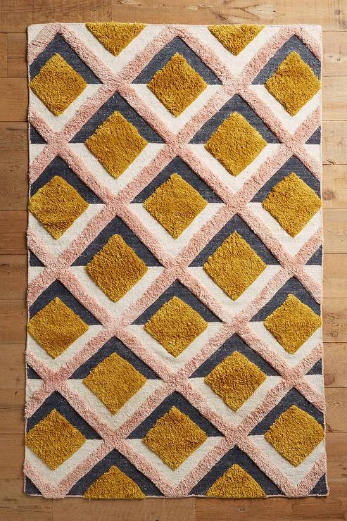 Pink and Yellow Hand Tufted Trellis R